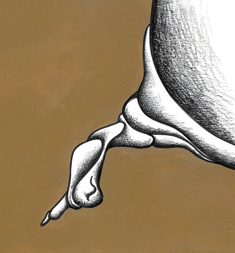 Museum director fighting with a yellow dinosaur