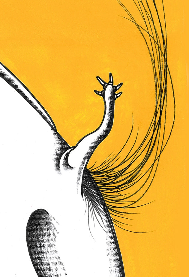 Museum director fighting a yellow dinosaur