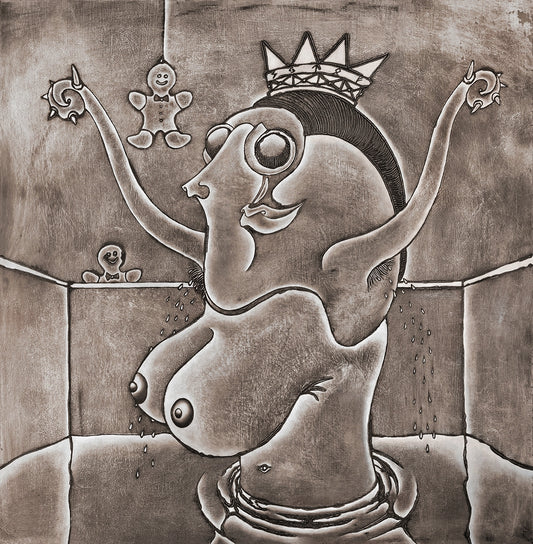Dos muñequitos de jengibre enamorados de las grandes tetas de la reina bañadas en sudor