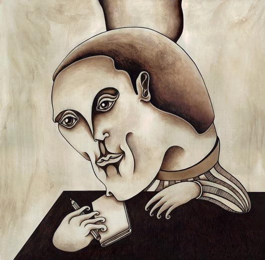 Batman sin disfraz escribiéndole una carta a Picasso