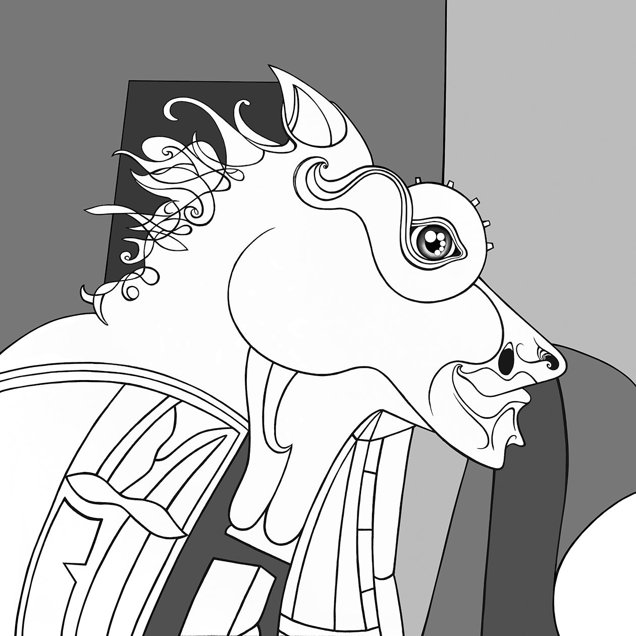 Fragment - Horse of Guernica in front of the mirror