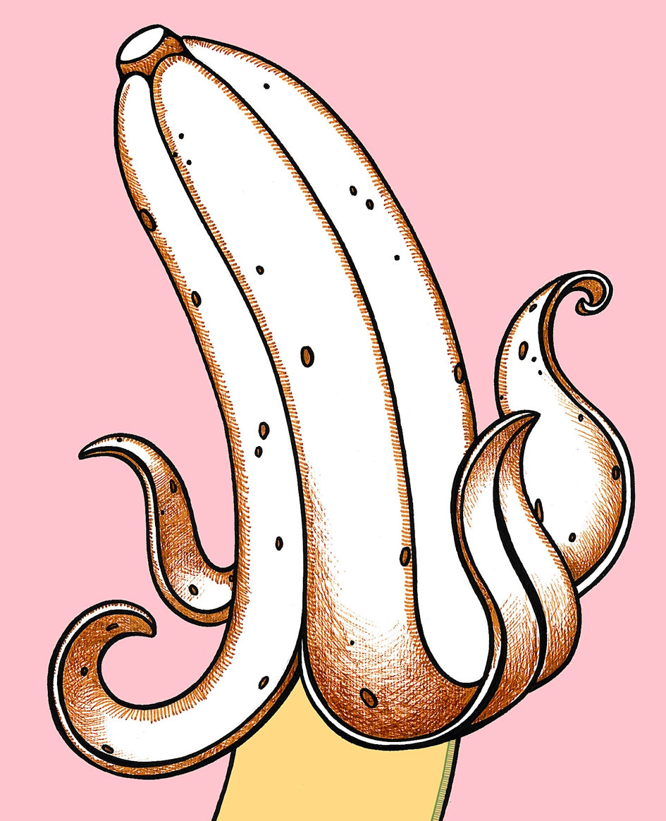 Cheerful banana wishing Merry Christmas to the year of an unemployed man